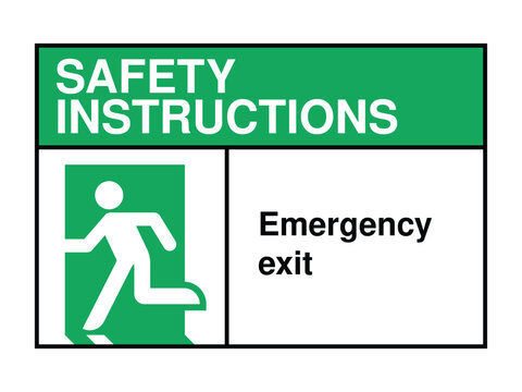 Emergency Exit Safety Instruction Sign – Leftward Running Icon with Green Header and Message for Rapid Evacuation Guidance High-Quality Vectorial Stock Image