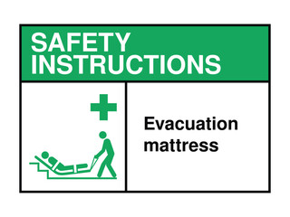 Evacuation Mattress Safety Instruction Sign – Stair Descent Rescue Icon with Green Header and Inclusive Emergency Message High-Quality Vectorial Stock Image