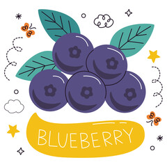 Blueberry Vector Illustration. Flat Minimal Design. Editable Illustration for Web, Mobile, Print