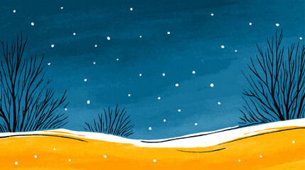 a snowy landscape with blue skies and snowflakes