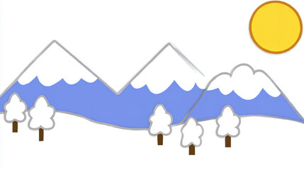 a stylized landscape depicting a mountain range with trees below it