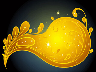 a vibrant, flowing golden swirl pattern against a dark background with sparkling stars