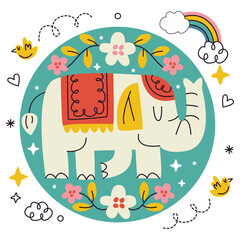 Elephant Vector Illustration. Flat Minimal Design. Editable Illustration for Web, Mobile, Print