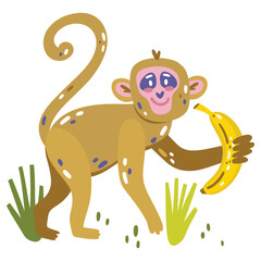 Monkey Vector Illustration. Flat Minimal Design. Editable Illustration for Web, Mobile, Print