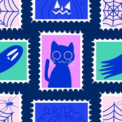 Halloween animals seamless cats pattern for wrapping paper and fabrics and linens and kids clothes print