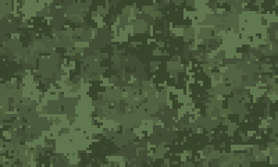 Abstract digital camouflage pattern.  Versatile green pixelated texture ideal for backgrounds, website design, militarythemed projects, or creating a sense of concealment and mystery.
