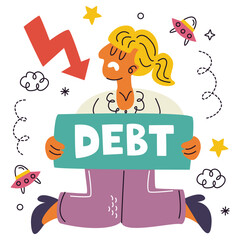 Debt Vector Illustration. Flat Minimal Design. Editable Illustration for Web, Mobile, Print