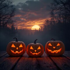 Spooky Halloween Jack O Lantern Pumpkins Glowing in the Dark