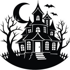 haunted house silhouette vector icon