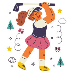 Golf Vector Illustration. Flat Minimal Design. Editable Illustration for Web, Mobile, Print