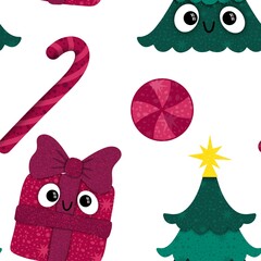 Christmas tree seamless winter pattern for wrapping paper and fabrics and kids and new year party