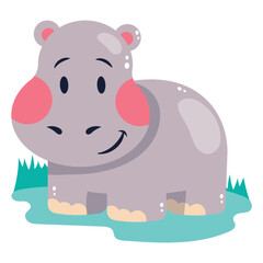 Hippopotamus Vector Illustration. Flat Minimal Design. Editable Illustration for Web, Mobile, Print