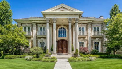Obraz premium Grand estate home with classical columns and ornate facade