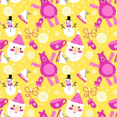 Christmas cartoon ice seamless snowman pattern for wrapping paper and fabrics