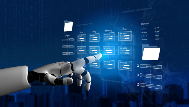 AI analyzing task progress, reviewing workflow pipeline, updating task stages, and improving project management efficiency with automated reporting insights. Vouch