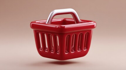 Fototapeta premium Red shopping basket icon, glossy, 3D rendering
