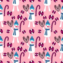 Christmas cartoon ice seamless snowman pattern for wrapping paper and fabrics