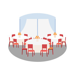 Wedding Hall Mockup with Banquet Seating Round Tables  