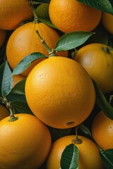 Vibrant oranges with lush green leaves, perfect for food blogs, healthy recipes, and fresh juice promotions