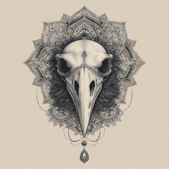 Detailed bird skull mandala design