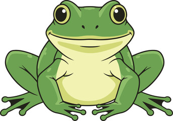  A charming pixel art illustration depicts a cheerful green frog, rendered in a simplistic yet expressive style.
