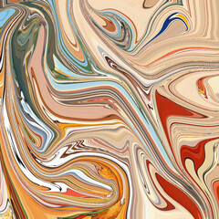 Abstract fluid art with warm earthy tones, orange, beige, and blue, creating swirling movement and organic textures. Golden keywords: abstract, fluid, swirl, organic, texture.