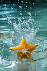 Vibrant orange slice splashing in water creating dynamic and refreshing summer vibes perfect for food and beverage advertising