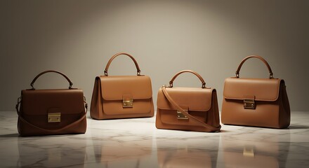 A curated selection of four sophisticated brown leather handbags, highlighting their exquisite craftsmanship and timeless design
