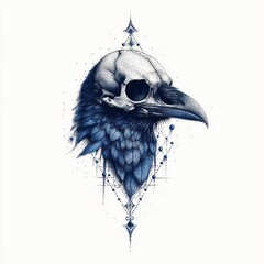 Detailed raven skull art