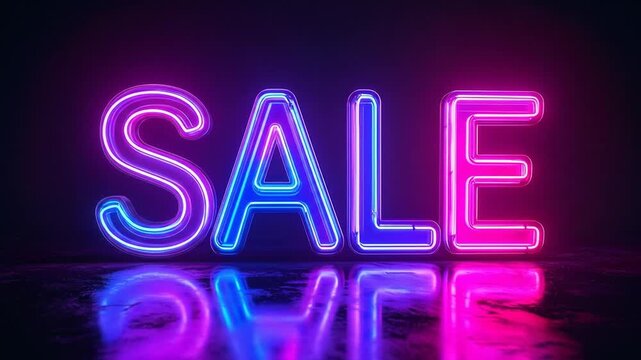Neon Sale Sign Glowing Brightly in Dark.