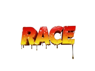 The word race in a dripping, melting, red and yellow font isolated on transparent background