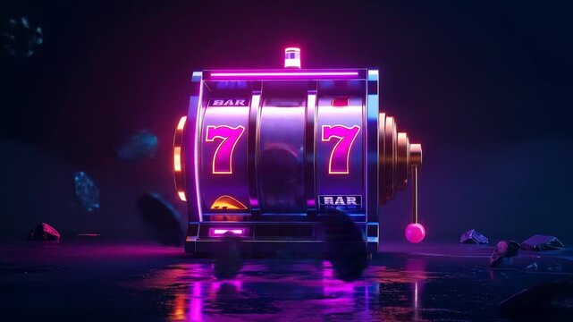 Neon Slot Machine Jackpot Casino Game Win.