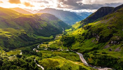Mountain valley at sunset (1)