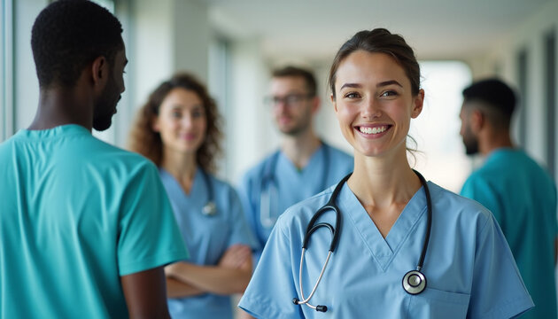 Smiling Diverse Medical Staff Team in Healthcare Facility
