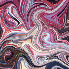 Dynamic abstract wave art in red, pink, blue, and cream tones, with fluid marbling textures ideal for fashion prints, digital design, and contemporary art projects.