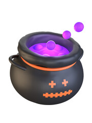 3d Bubbling Witch's Cauldron with purple Potion 