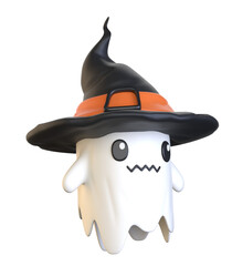 3d 3d adorable ghost character halloween cute witch with a black hat