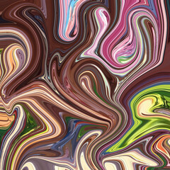 Vivid abstract swirl art with earthy brown, pink, and lime green tones, creating fluid marbling waves perfect for modern design, texture, and artistic projects.
