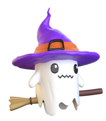 3d adorable ghost wizard with magic wand Halloween 3d render side views