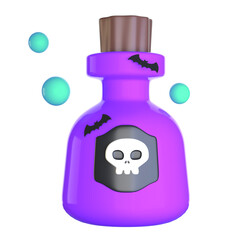 3d Halloween Wizard  magic Potion bottle white Skull on black label