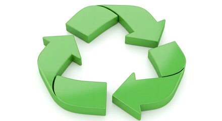Obraz premium A 3D Green Recycle symbol, a symbol of environmental awareness and sustainability. This symbol represents the concept of reuse, reduce and recycle.
