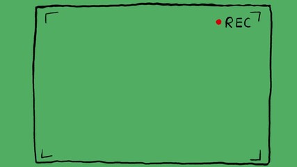 Animated Camera Frame with REC Text. Hand-Drawn Viewfinder Effect on Green Screen, Ideal for Vlogs, Streaming, and Filmmaking.