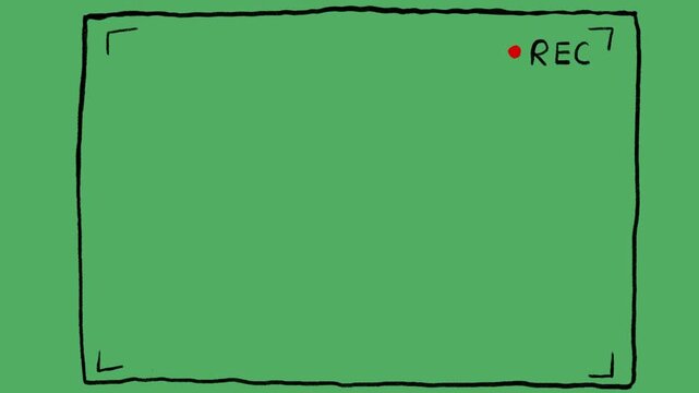 Animated Camera Frame with REC Text. Hand-Drawn Viewfinder Effect on Green Screen, Ideal for Vlogs, Streaming, and Filmmaking.