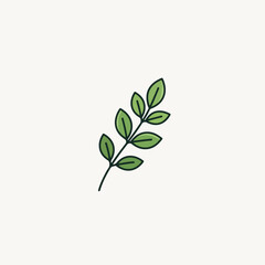 Minimalist herbs illustration with slender stem and delicate leaves, isolated on white.