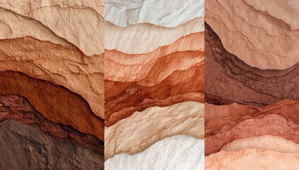 Layered earth tones, cosmetic textures
