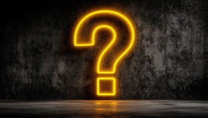 Glowing neon question mark against dark wall