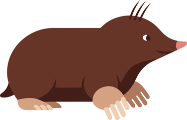 A digital illustration depicting a European mole in a pixel art style. The mole is brown with visible claws and a pink nose.
