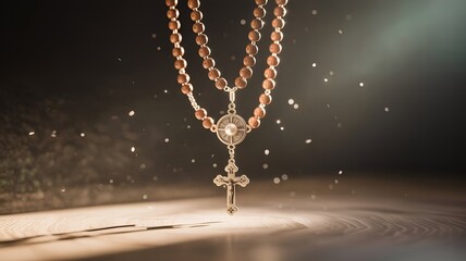 A Rosary with a Crucifix hanging, a symbol of faith and spirituality.