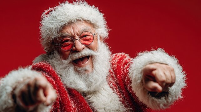 Jolly Santa Claus celebrating the festive season with a cheerful expression and playful gestures