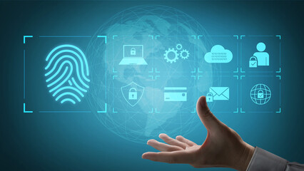 Naklejka premium System for safeguarding digital identity using fingerprint authentication, encryption, and secure access protocols across cloud, device, and personal data environments Vouch